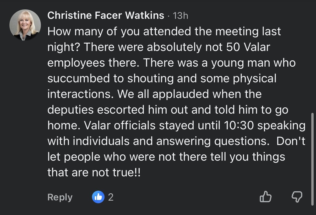 State Rep. Christine Watkins's comment in the public Facebook group "Letter to the Editor and other news from Carbon County Citizens," posted the following evening.
